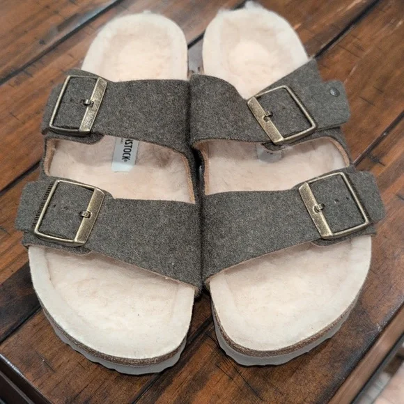 NWOT Birkenstock Arizona Wool Felt Khaki Sandal - Picture 4 of 10